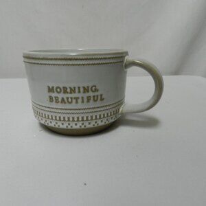 Hearth & Hand Morning Beautiful stoneware Mug Cup 16 oz embossed brown white NEW